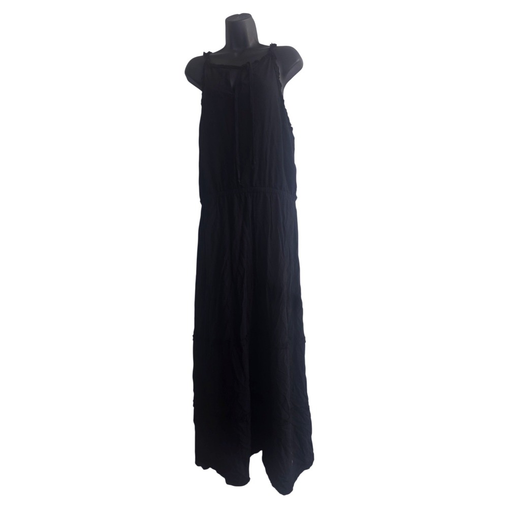 White House Black Market Womens Black Ruffle Tiered Keyhole Maxi Dress Large